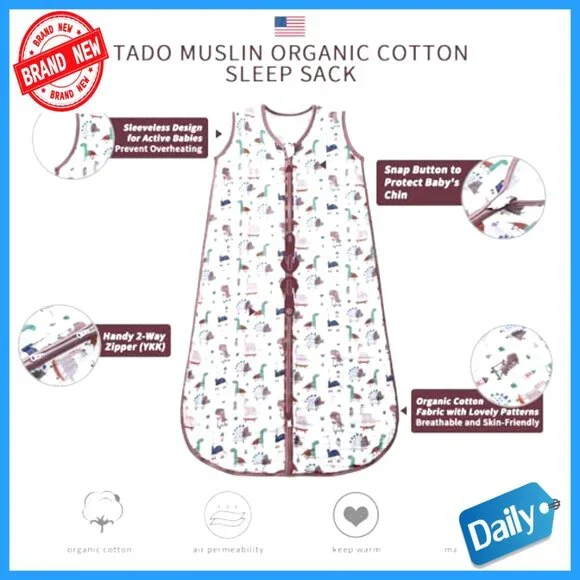 Organic Cotton Toddler Sleep Sack 2-4T Wearable Blanket 0.5 TOG